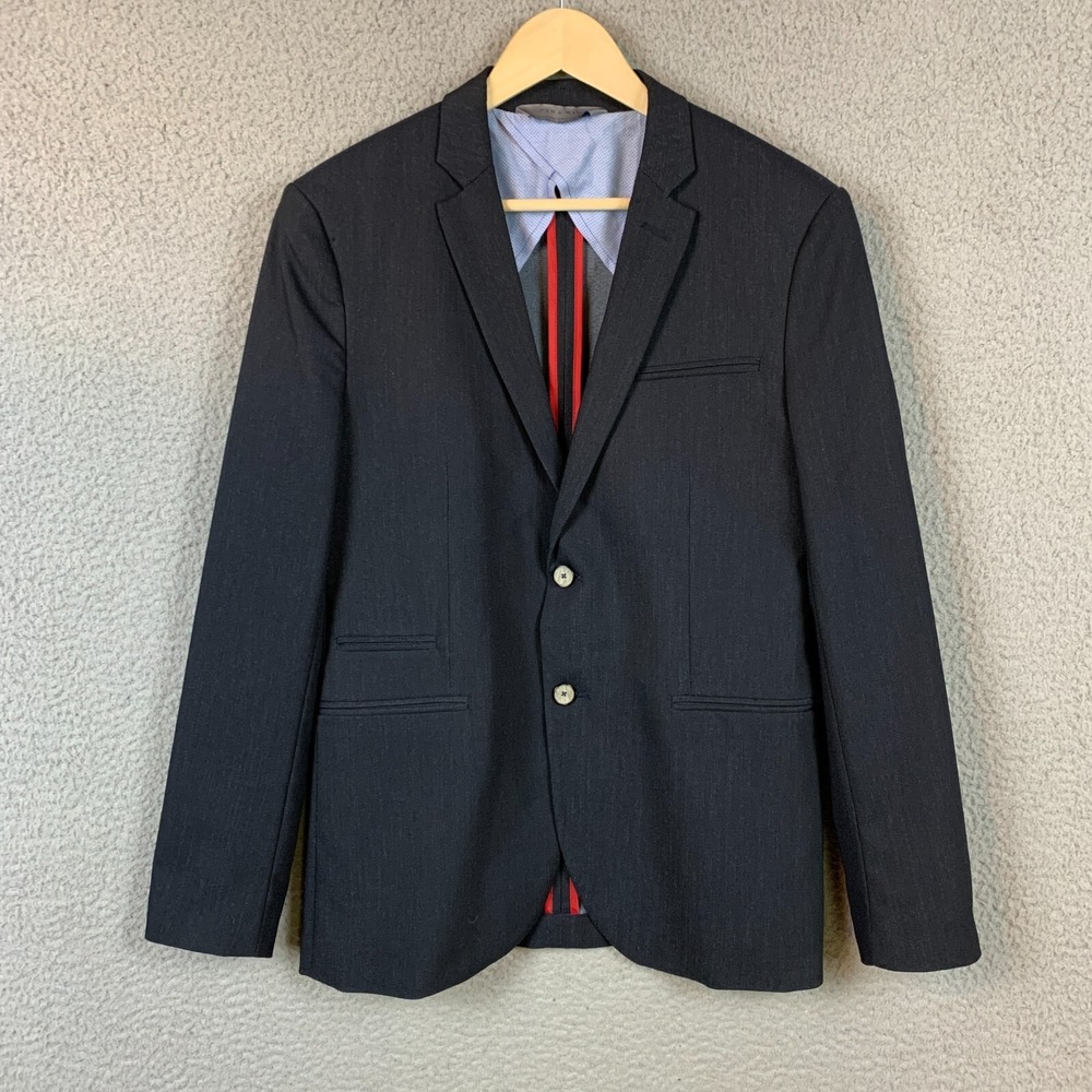 Zara Man Blazer 39 Static Dark Denim Blue Unlined Two Button Jacket